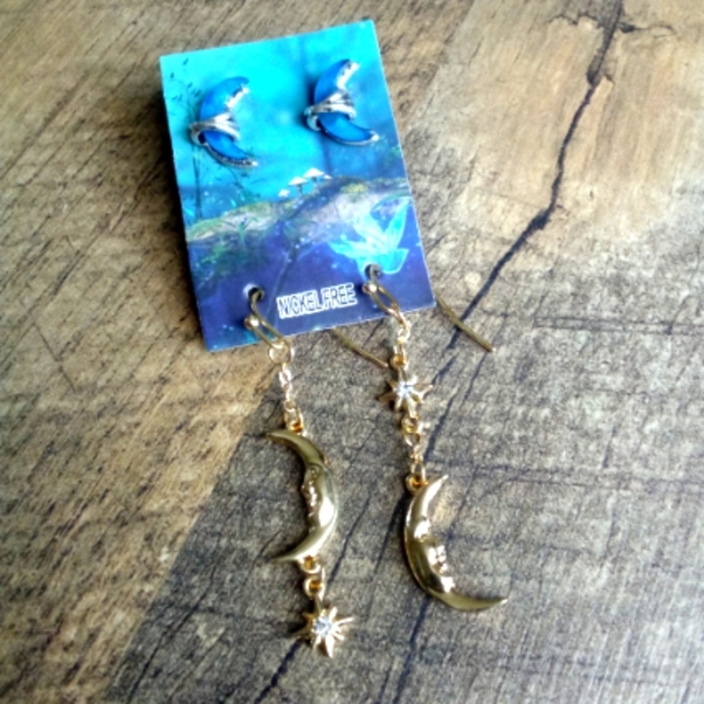 2 Pair Celestial Moon Earrings